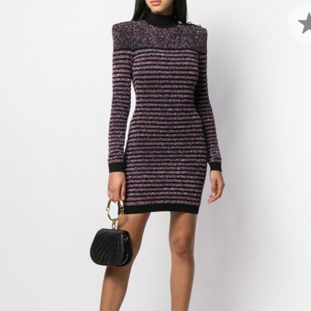 Balmain Metallic Striped Knitted Dress